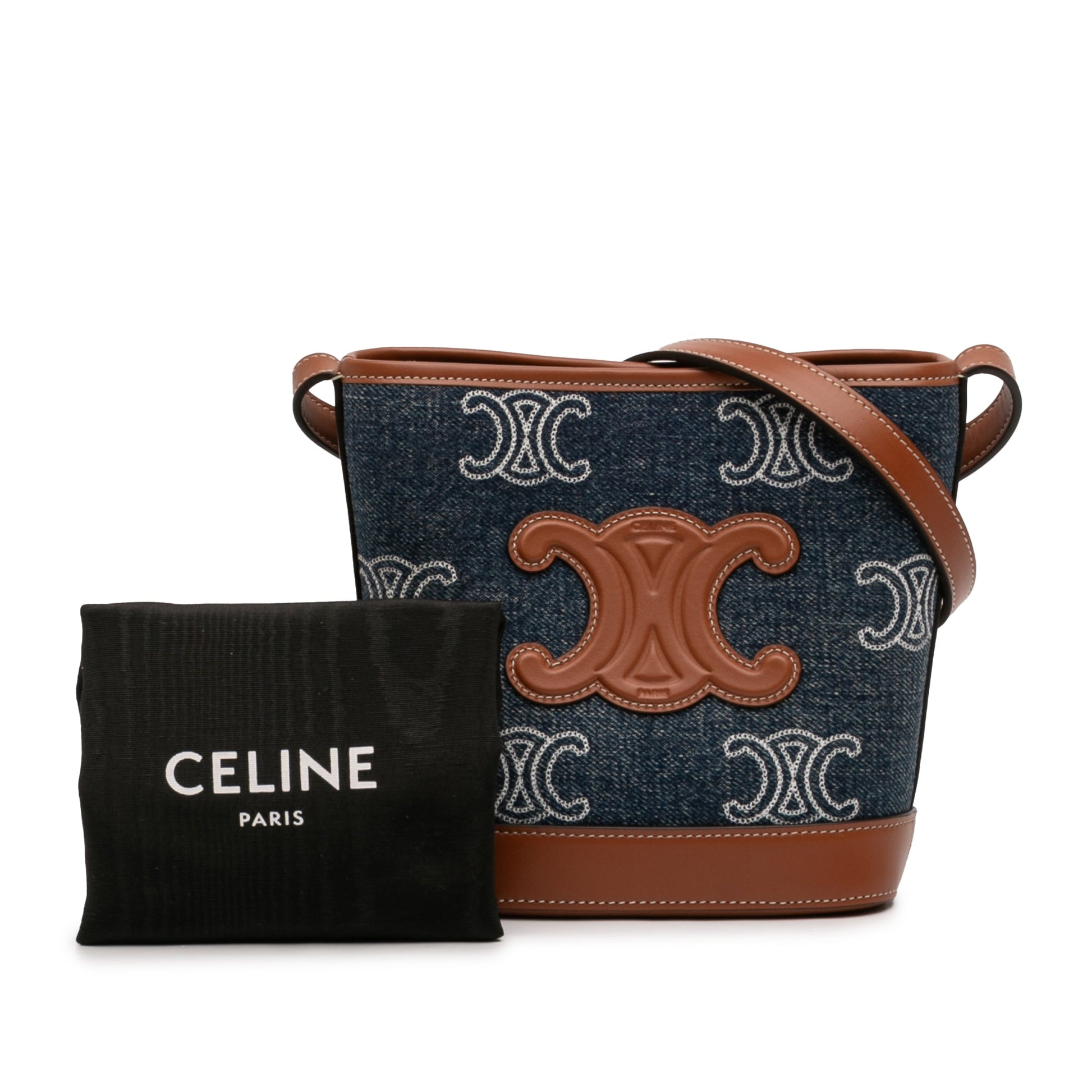 Celine Small Denim Cuir Triomphe Bucket Bag