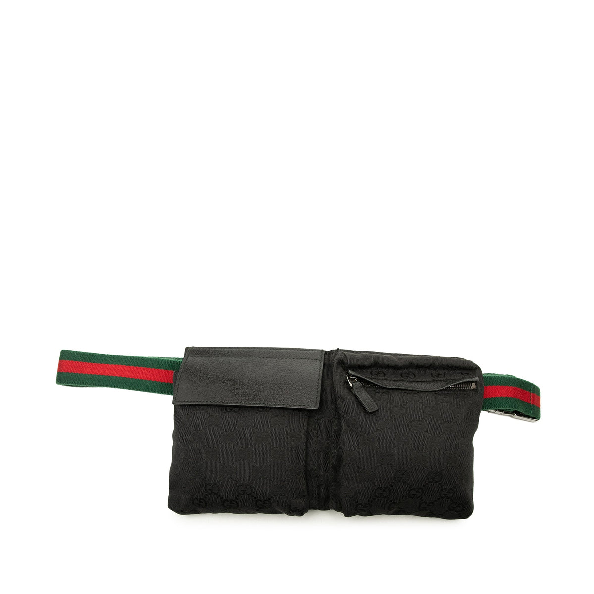 Gucci GG Canvas Web Double Pocket Belt Bag — Black