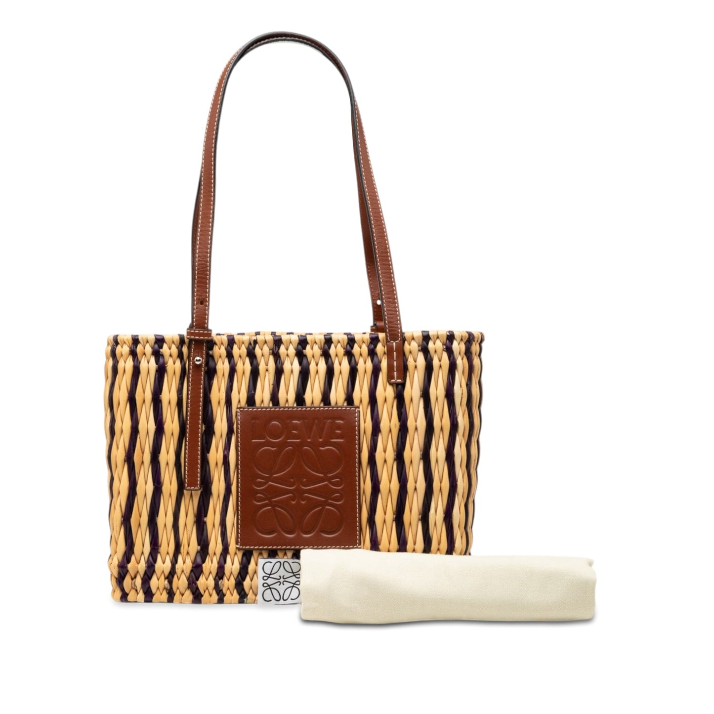 LOEWE Paulas Ibiza Small Raffia Anagram Square Basket Tote