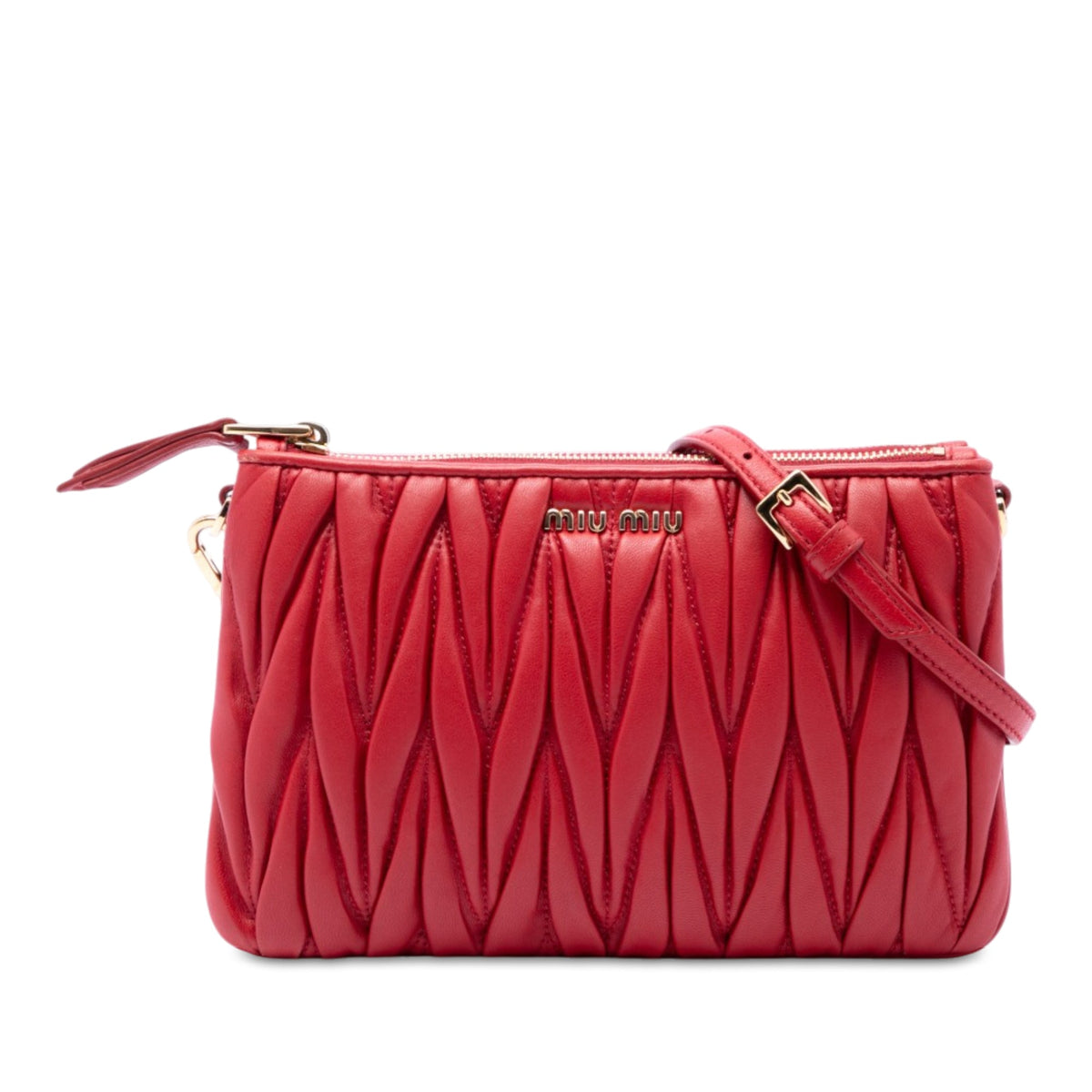 Miu Miu Matelasse Nappa Double Zip Crossbody — Red