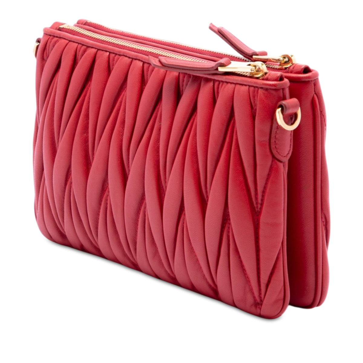 Miu Miu Matelasse Nappa Double Zip Crossbody — Red