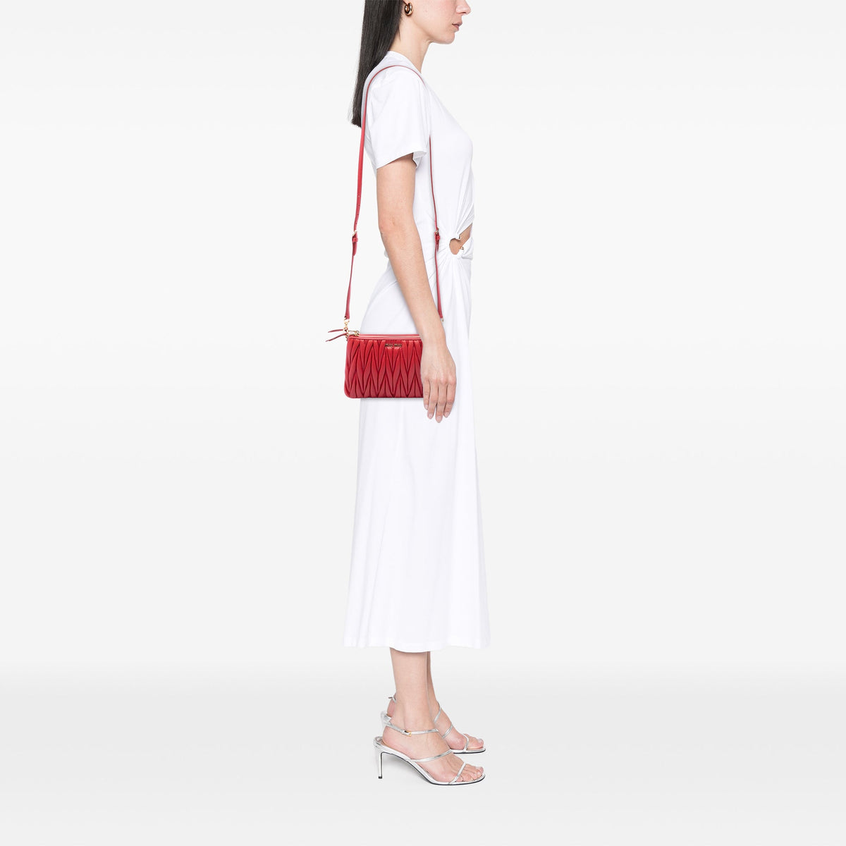 Miu Miu Matelasse Nappa Double Zip Crossbody — Red