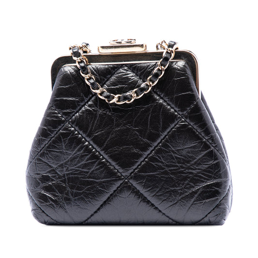 Chanel Quilted Aged Lambskin Kiss Lock Clutch with Chain