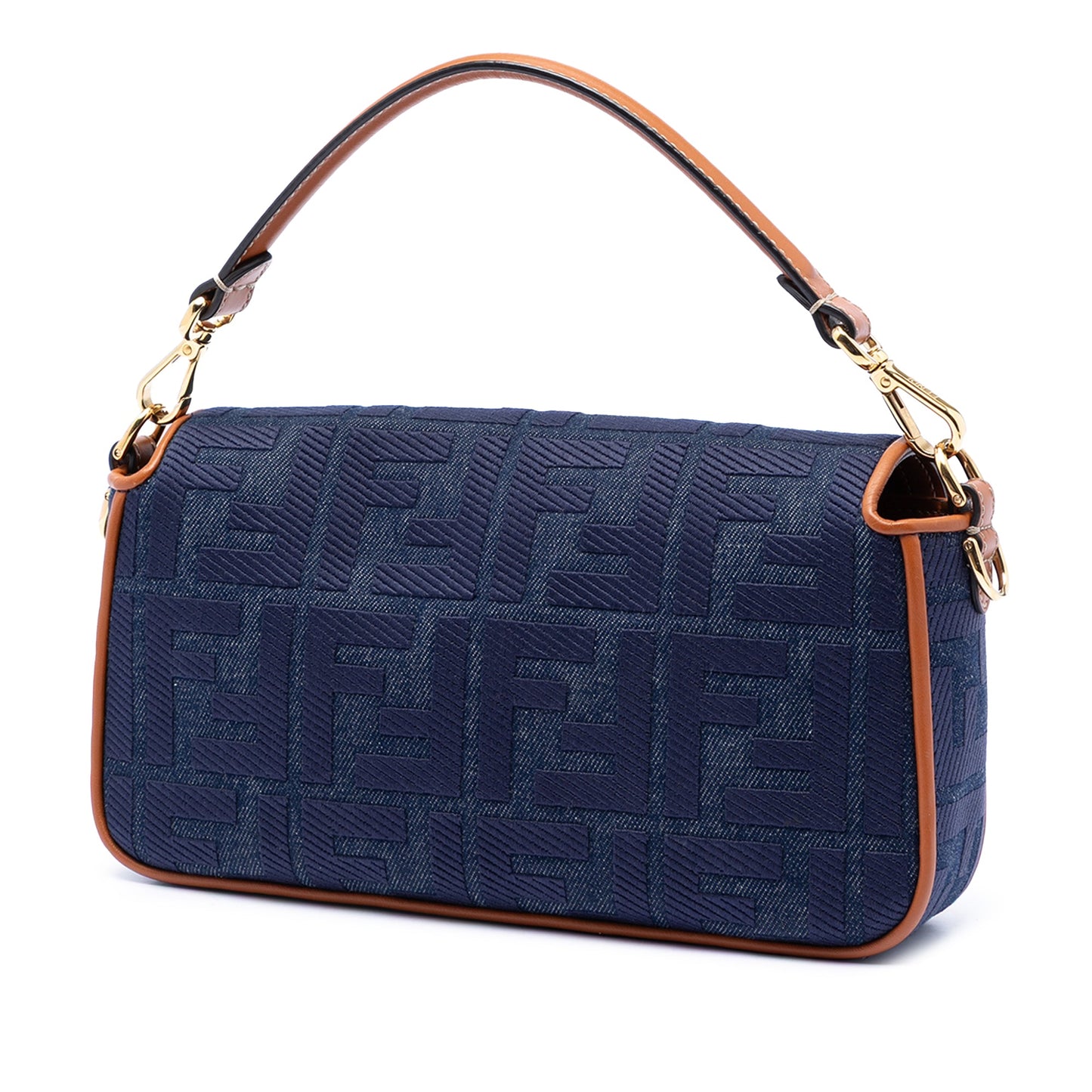 Fendi Zucca Embroidered Denim Baguette Satchel