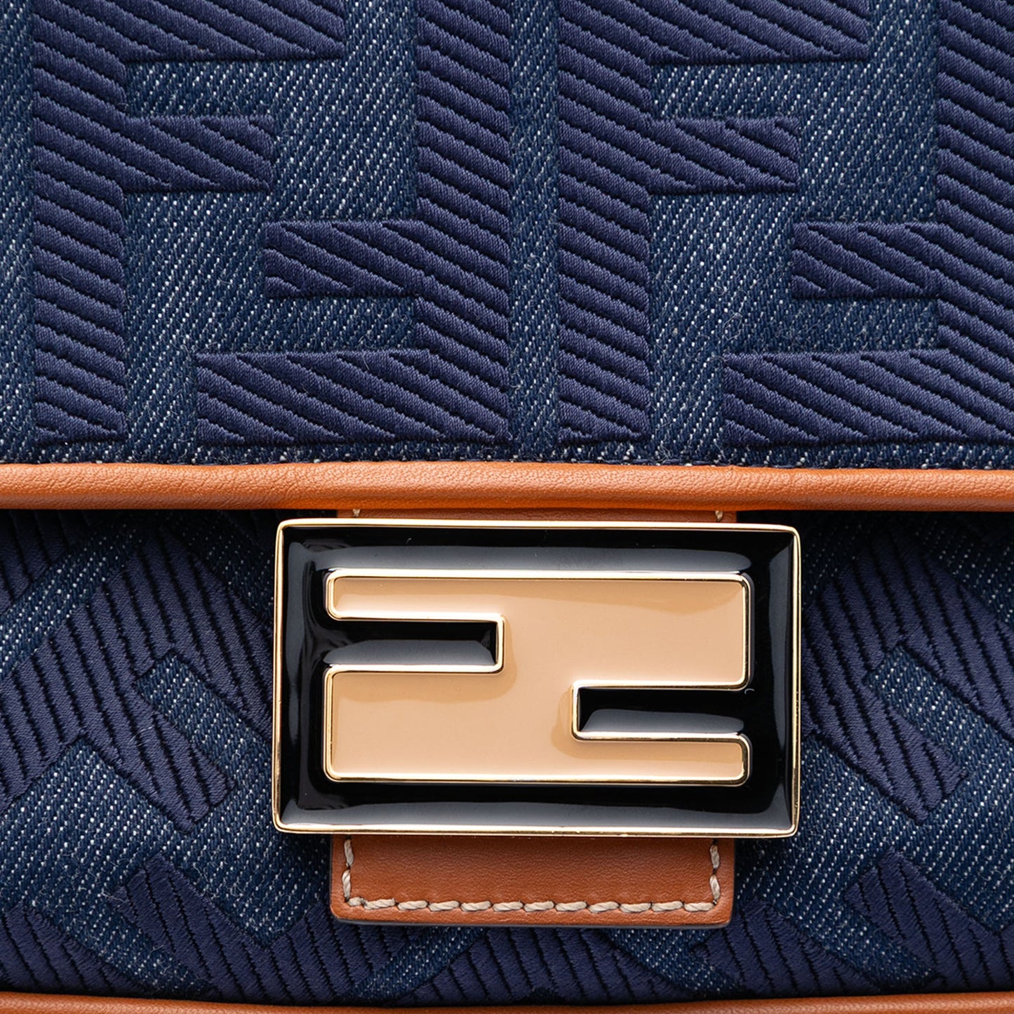 Fendi Zucca Embroidered Denim Baguette Satchel