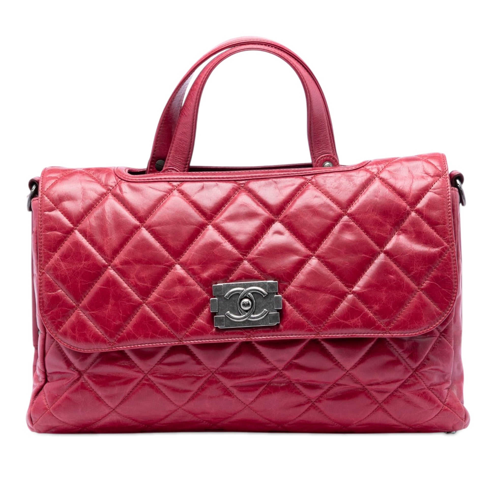 Chanel Quilted Glazed Calfskin Convertible Boy Top Handle Bag