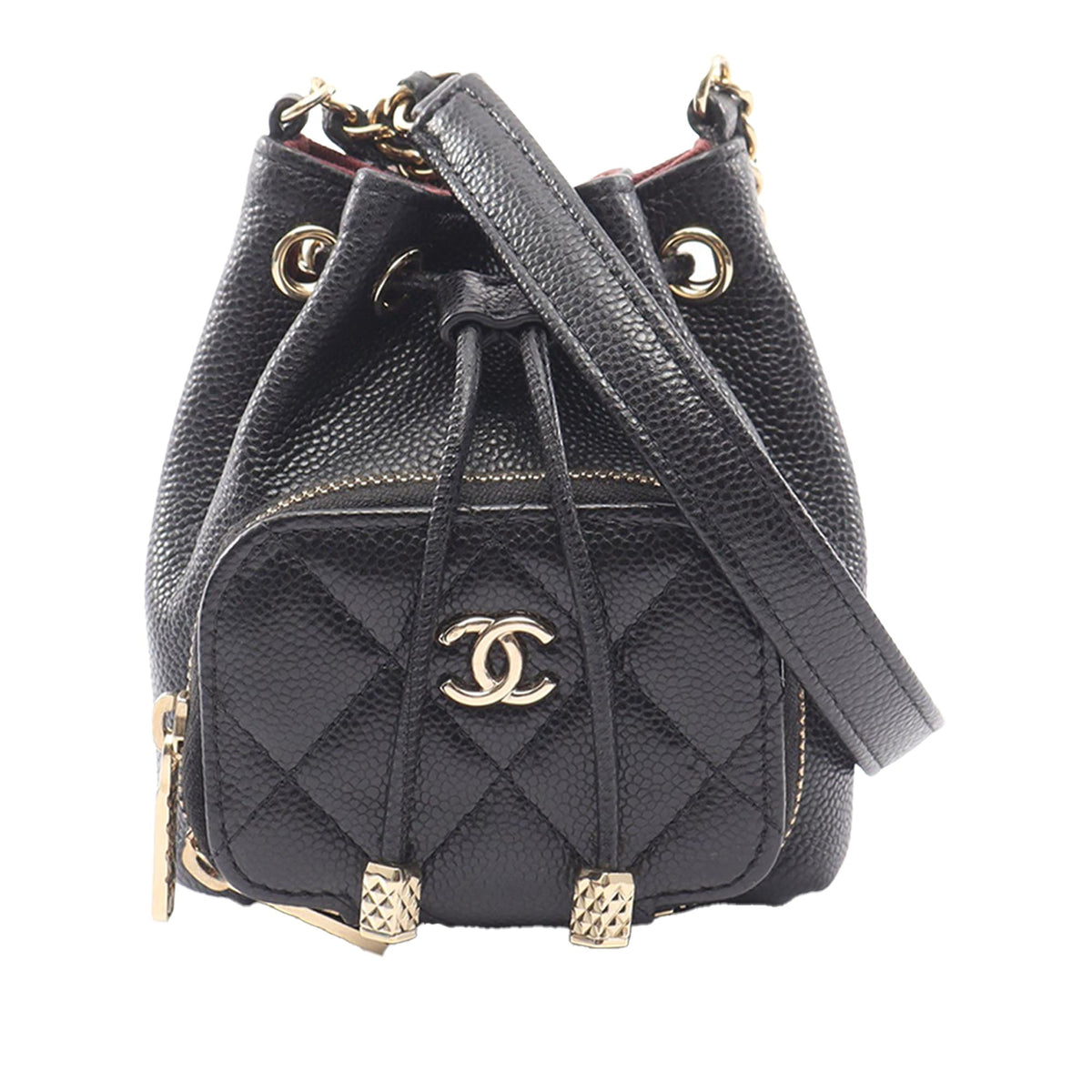 Chanel Quilted Leather Drawstring Bucket Bag — Black