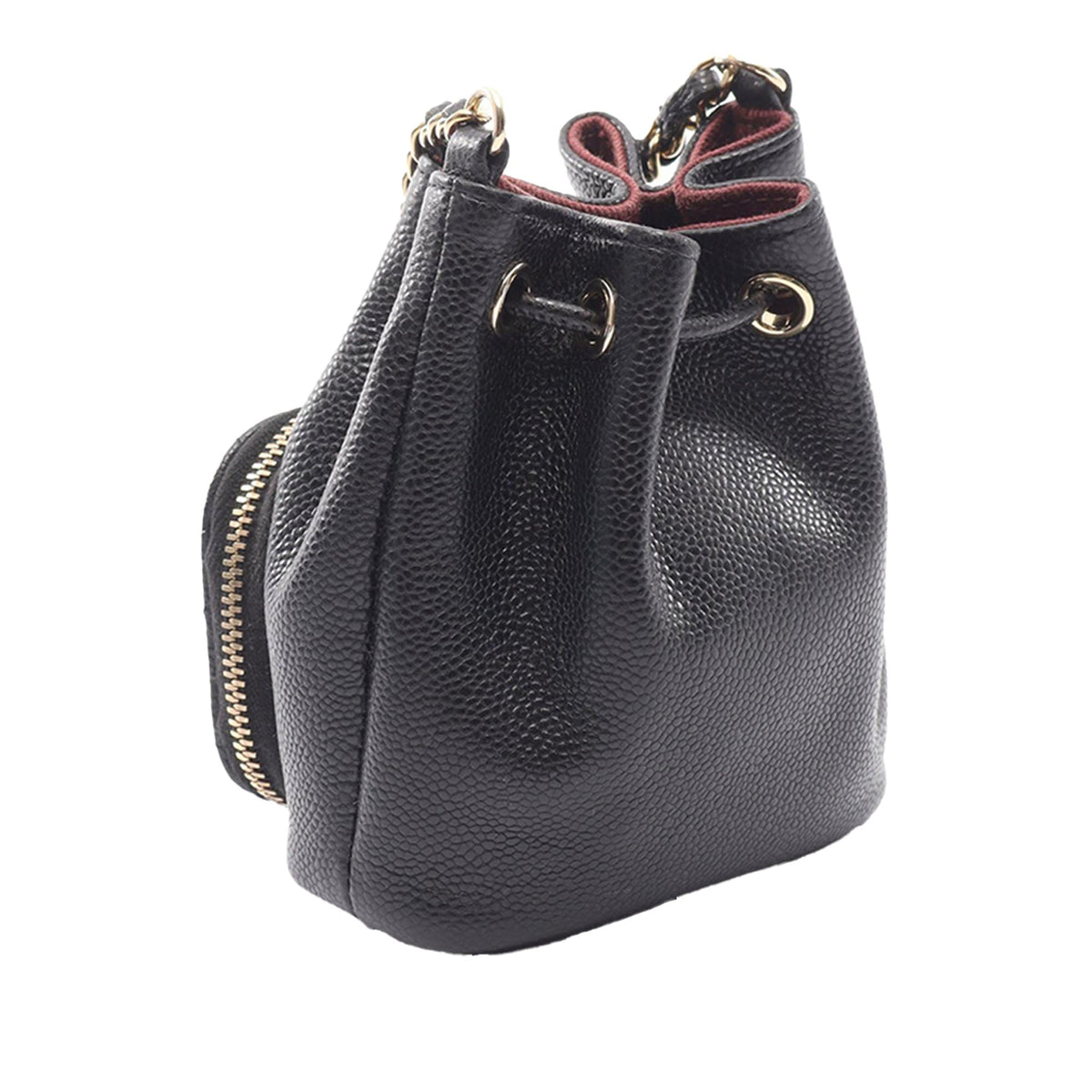 Chanel Quilted Leather Drawstring Bucket Bag — Black