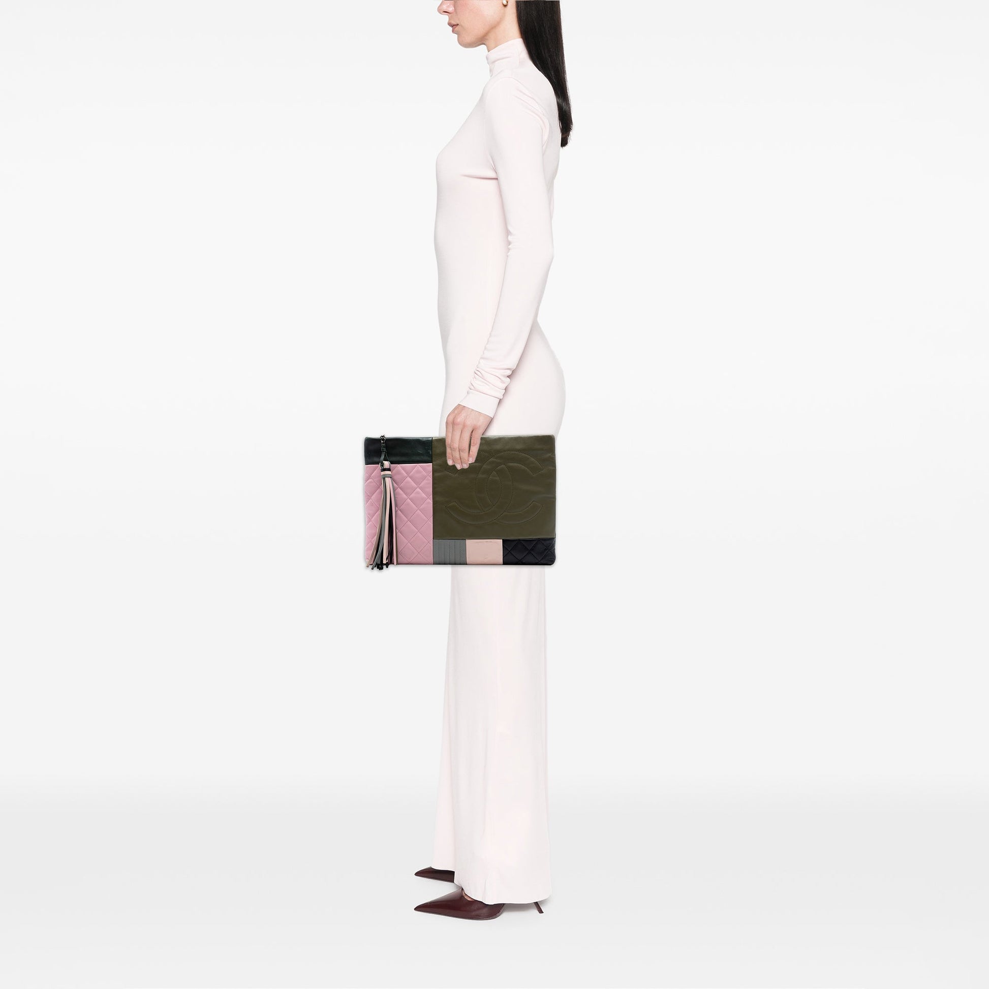 Chanel Large Lambskin Colorblock Patchwork O Case