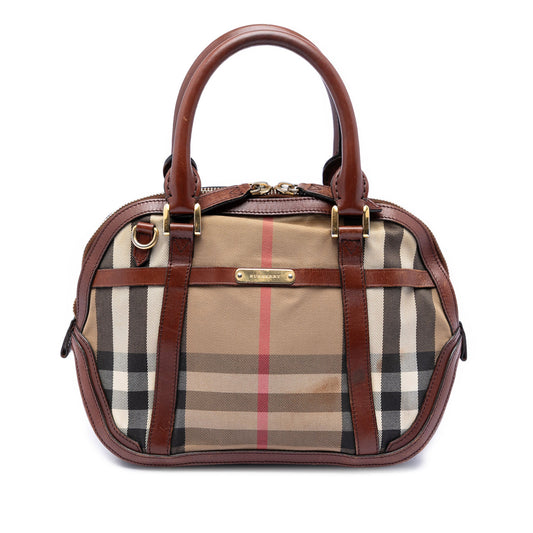 Burberry Small Leather Trimmed House Check Canvas Bridle Orchard Satchel