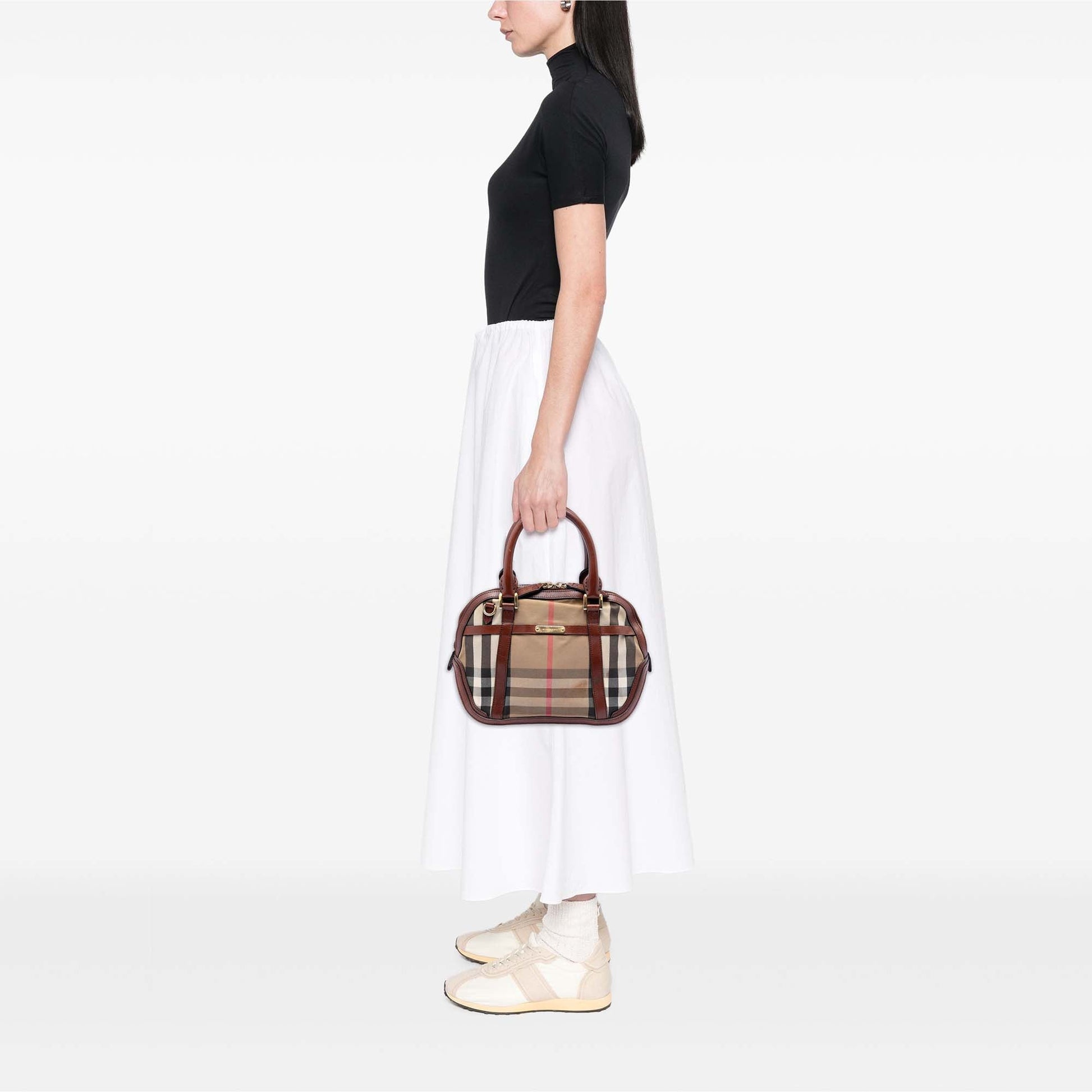 Burberry Small Leather Trimmed House Check Canvas Bridle Orchard Satchel