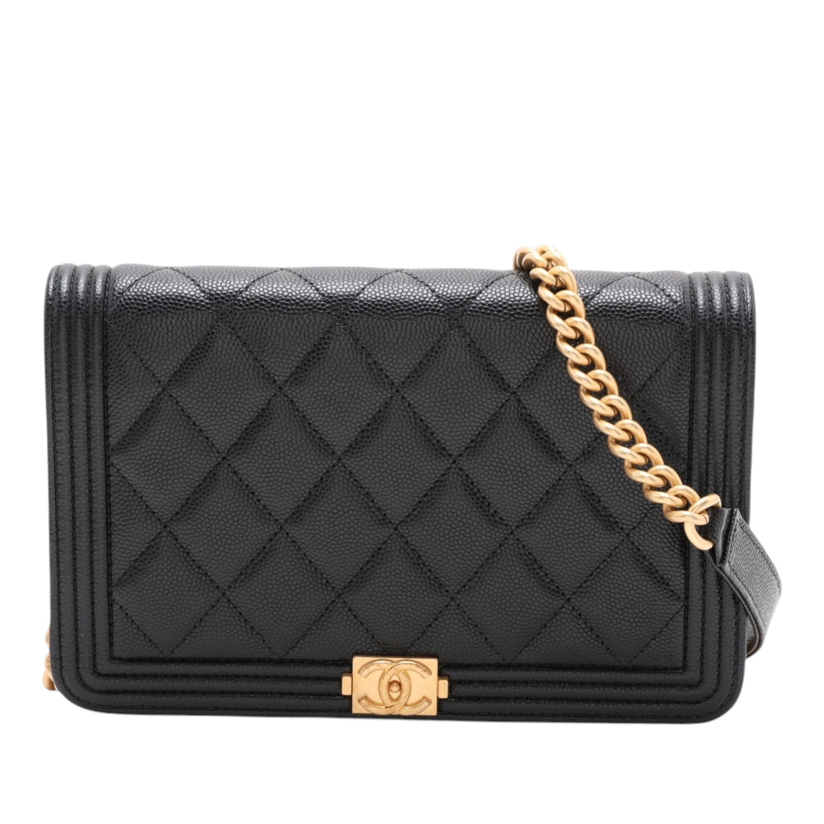 Chanel Quilted Caviar Boy Wallet on Chain — Black