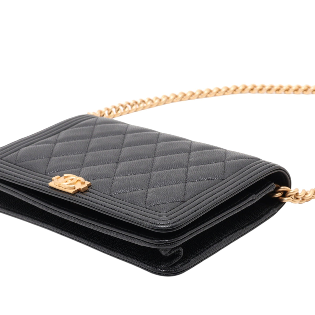 Chanel Quilted Caviar Boy Wallet on Chain — Black