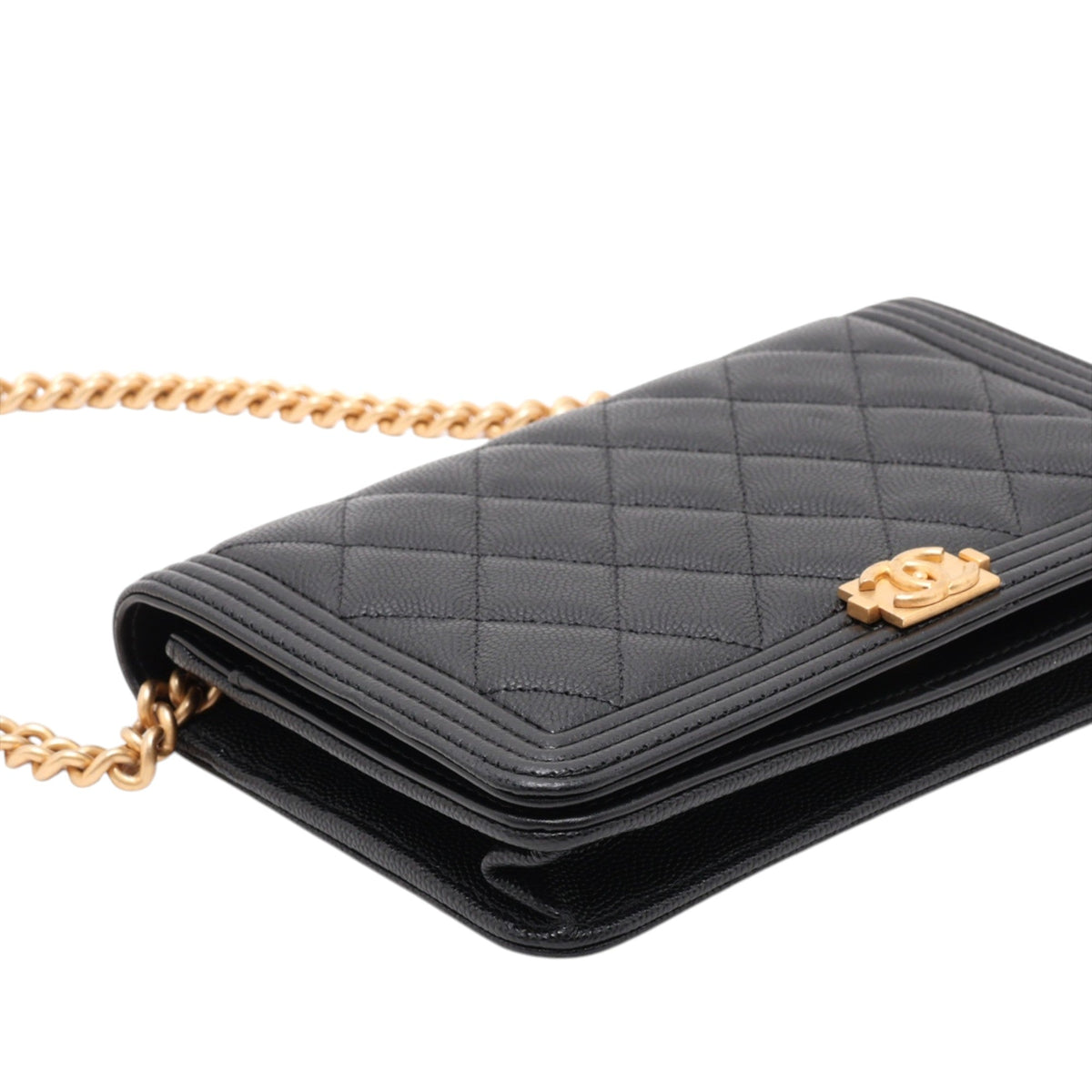 Chanel Quilted Caviar Boy Wallet on Chain — Black