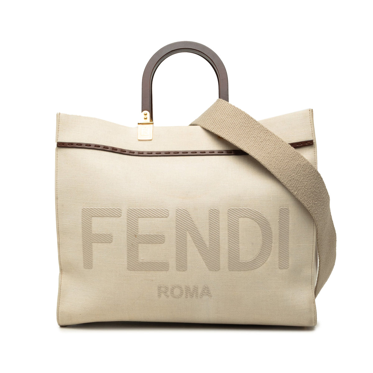 Fendi Medium Canvas Sunshine Shopper Tote — Brown