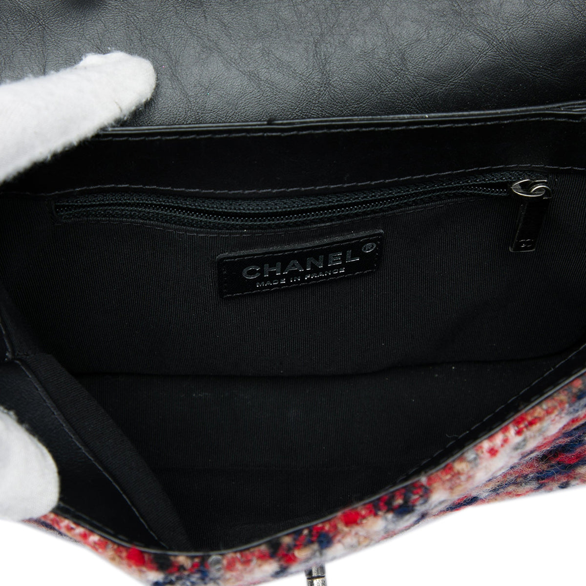 Chanel CC Tweed and Shearling Single Flap — White