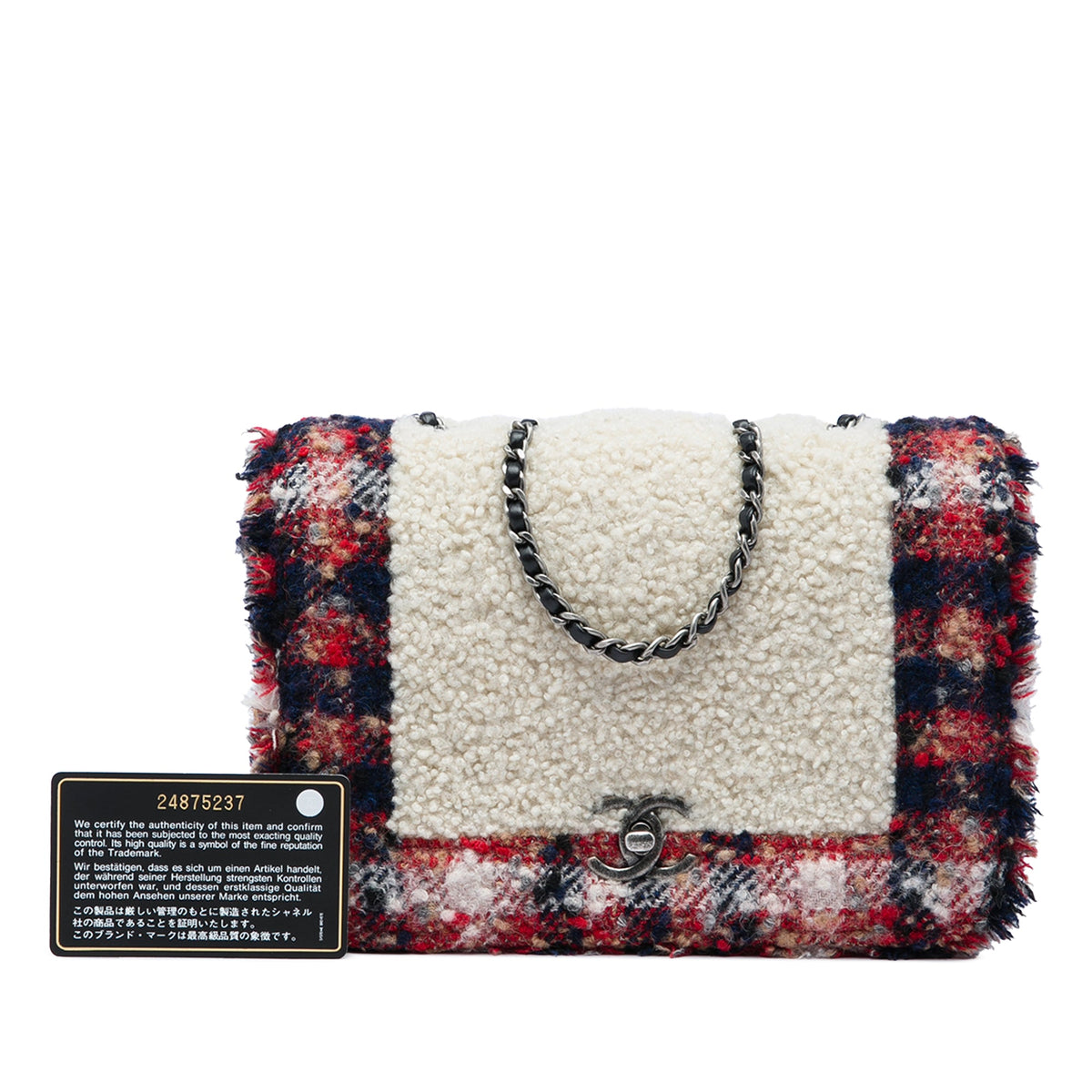 Chanel CC Tweed and Shearling Single Flap — White