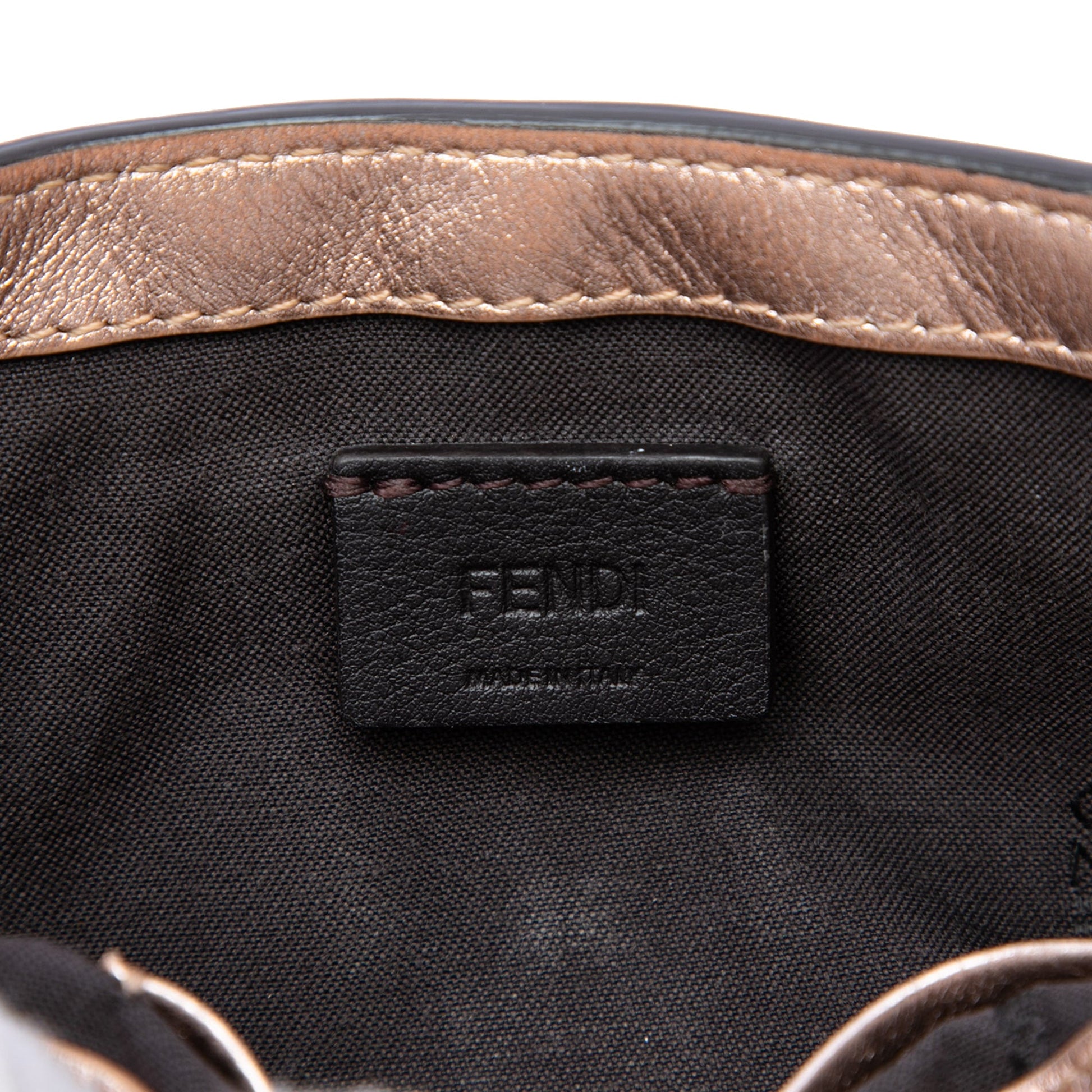 Fendi Mini Zucca Embossed Metallic Leather Baguette Satchel