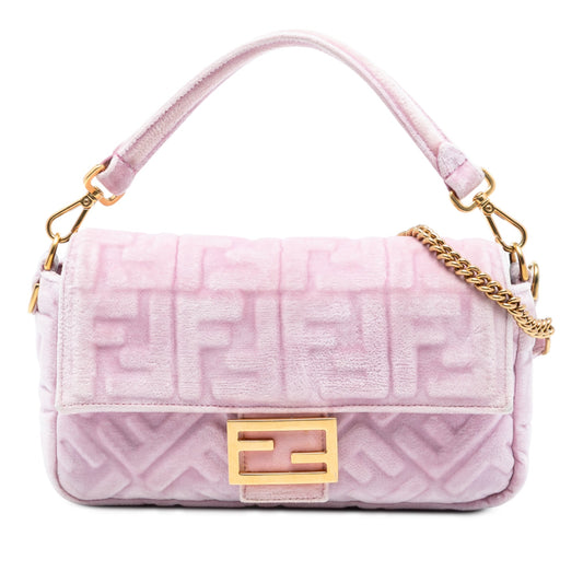 Fendi Zucca Embossed Velvet Baguette Satchel