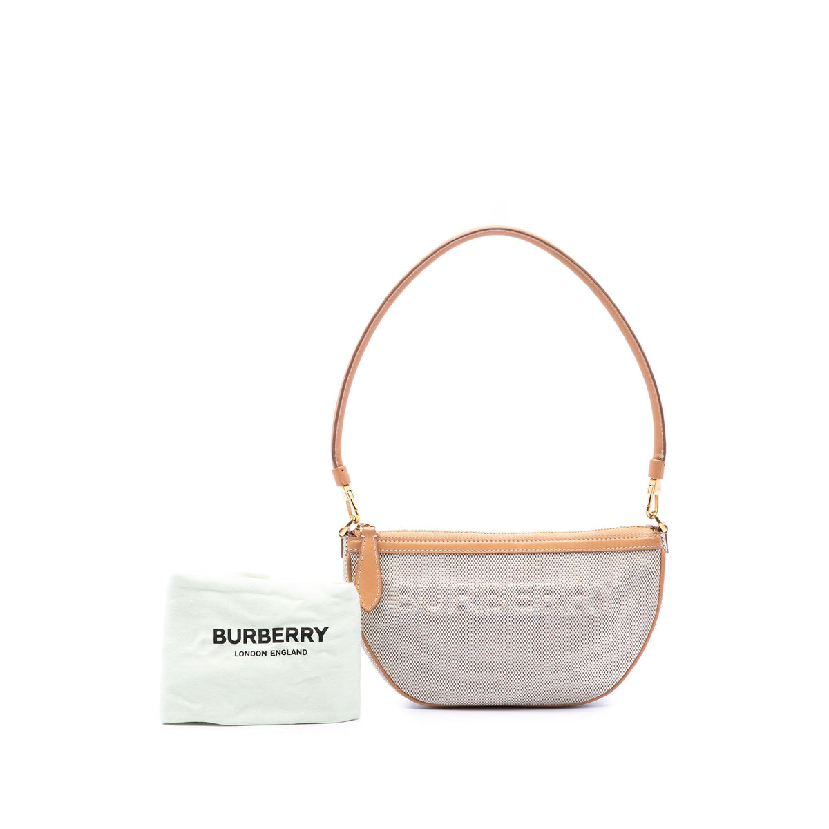 Burberry Mini Embossed Logo Canvas Olympia Shoulder Bag — Brown