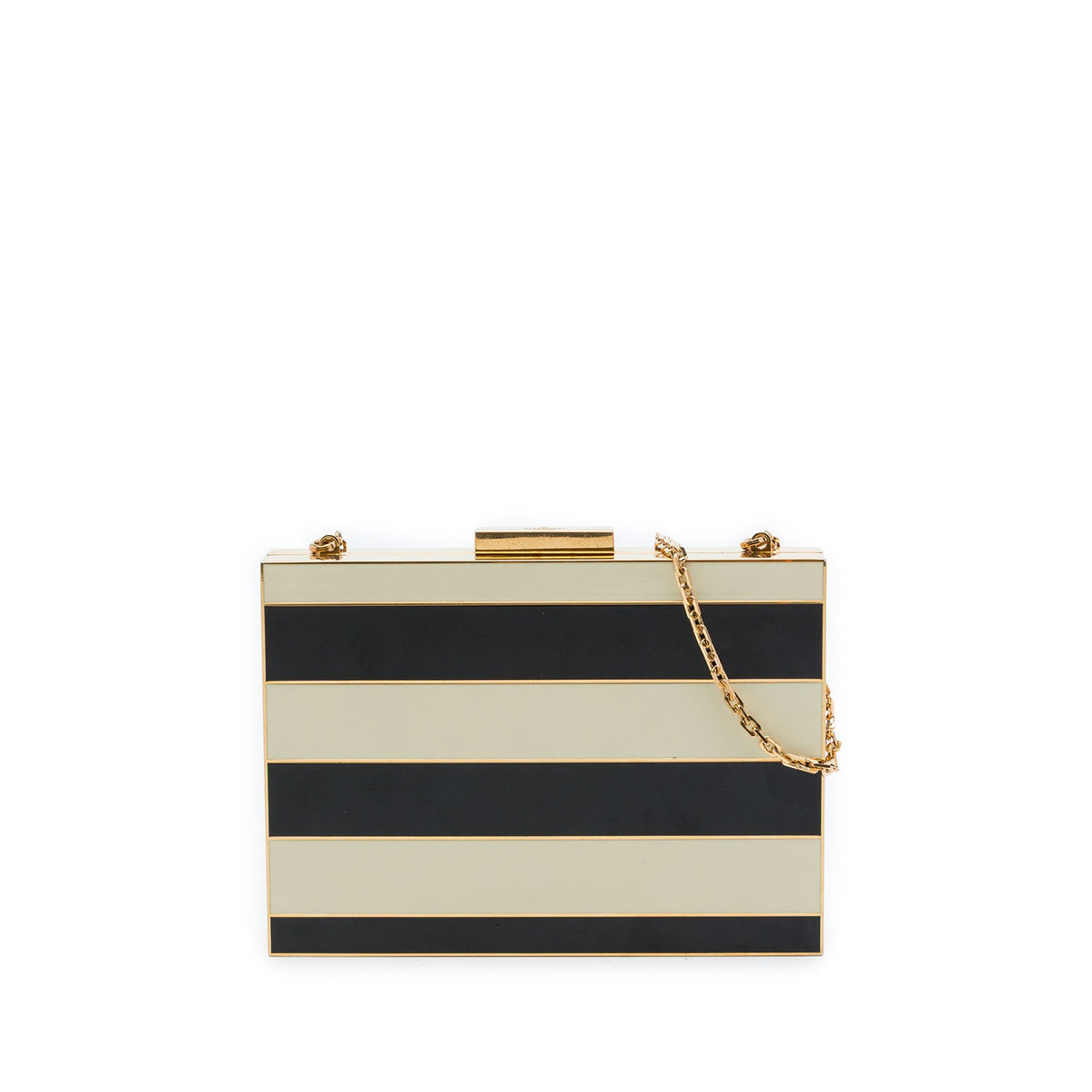 Valentino Striped Enamel and Gold Plated Box Minaudiere Clutch on Chain — Black