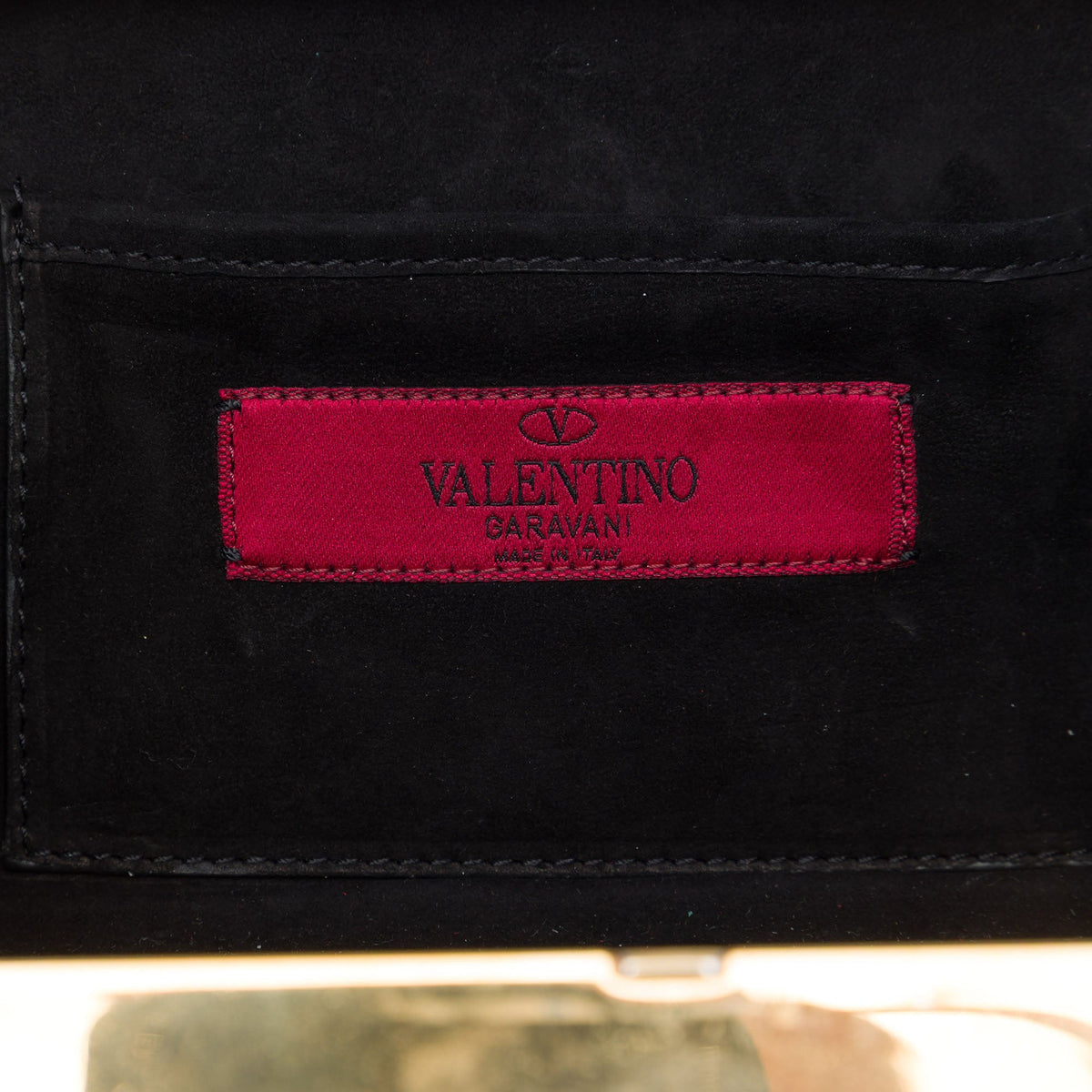 Valentino Striped Enamel and Gold Plated Box Minaudiere Clutch on Chain — Black