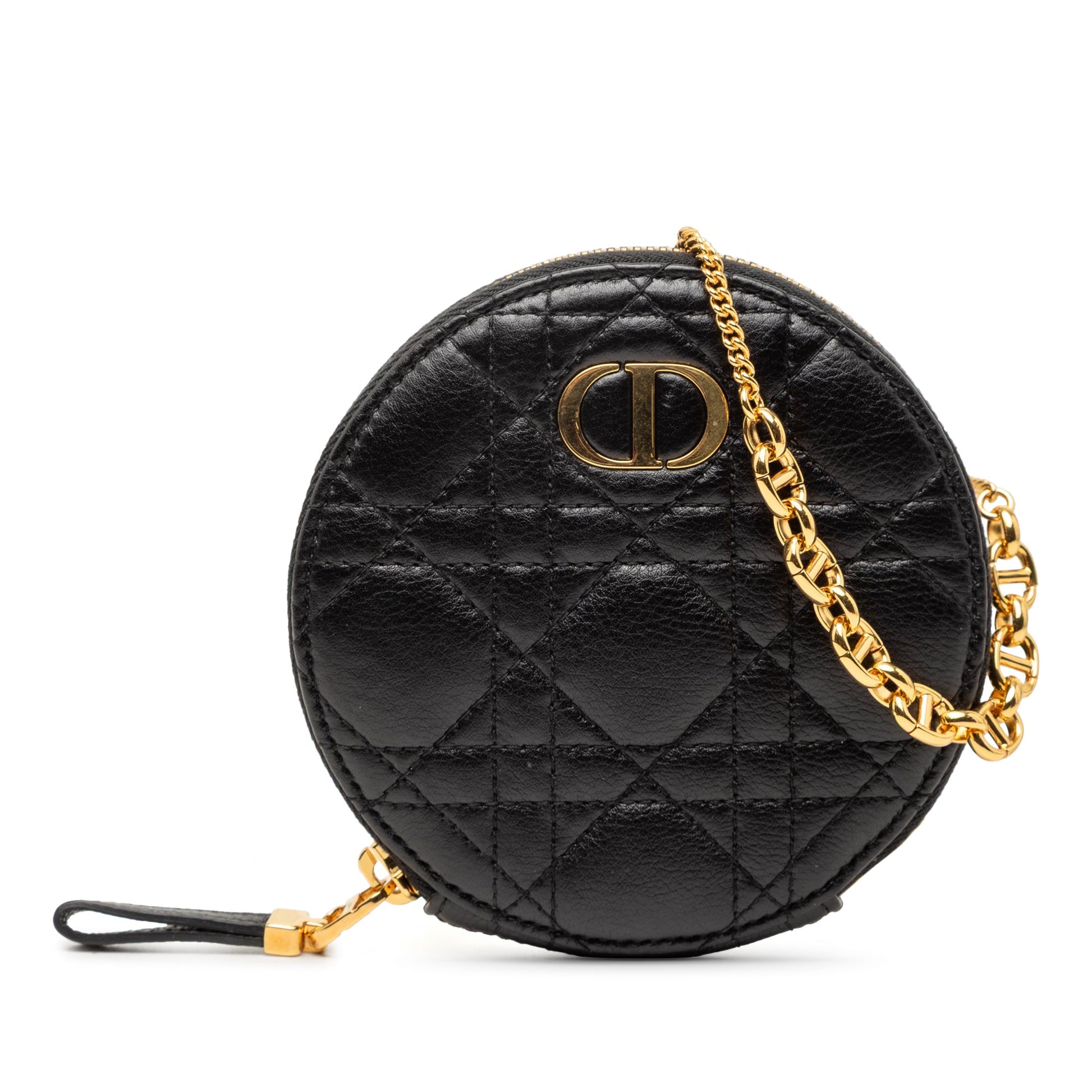Dior Calfskin Cannage Round Caro Pouch with Chain