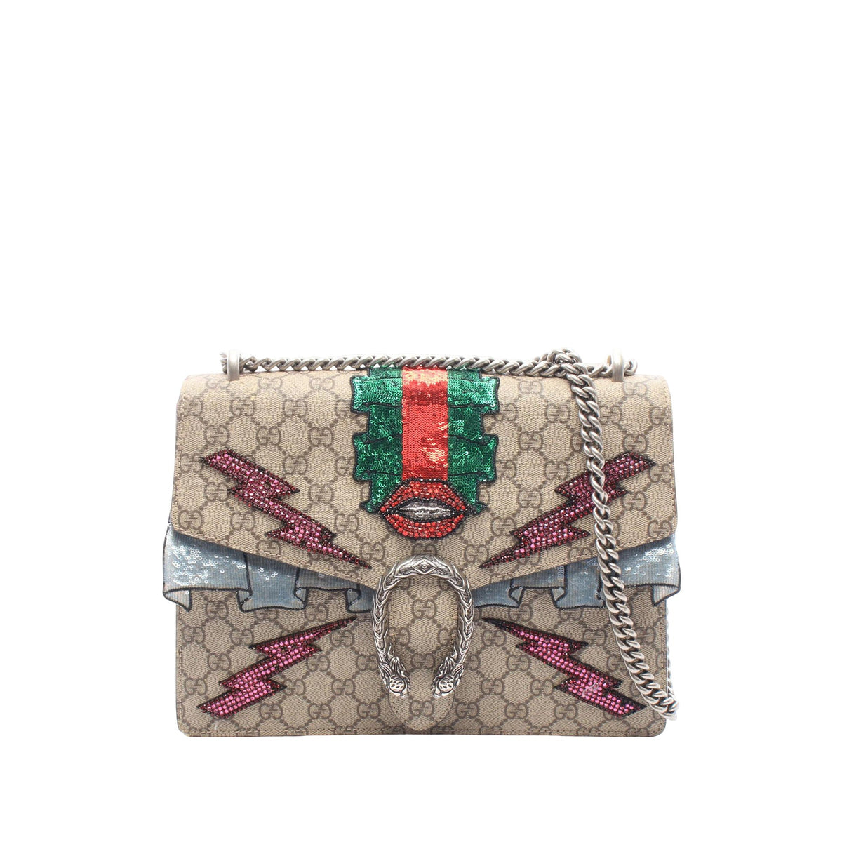 Gucci Medium GG Supreme Embroidered Sequin Dionysus Shoulder Bag — Beige