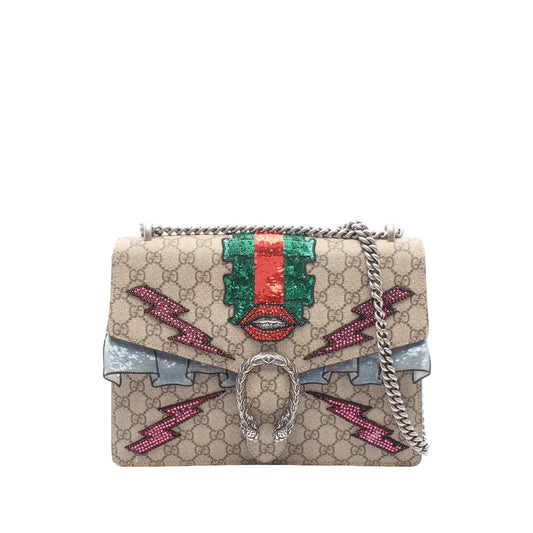 Gucci Medium GG Supreme Embroidered Sequin Dionysus Shoulder Bag — Beige