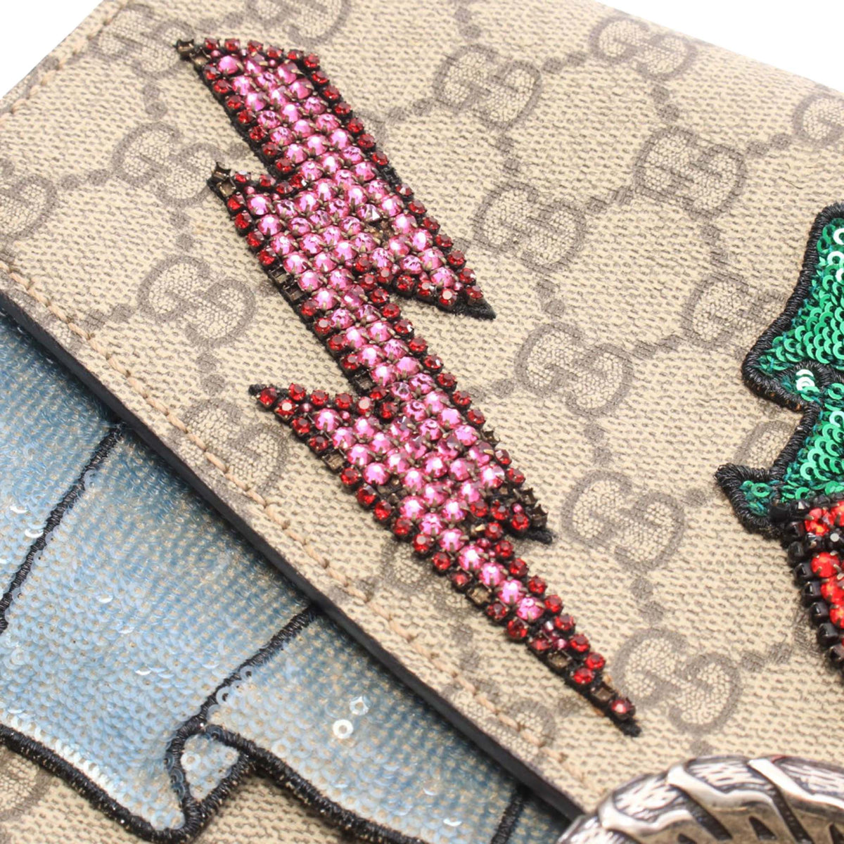 Gucci Medium GG Supreme Embroidered Sequin Dionysus Shoulder Bag — Beige