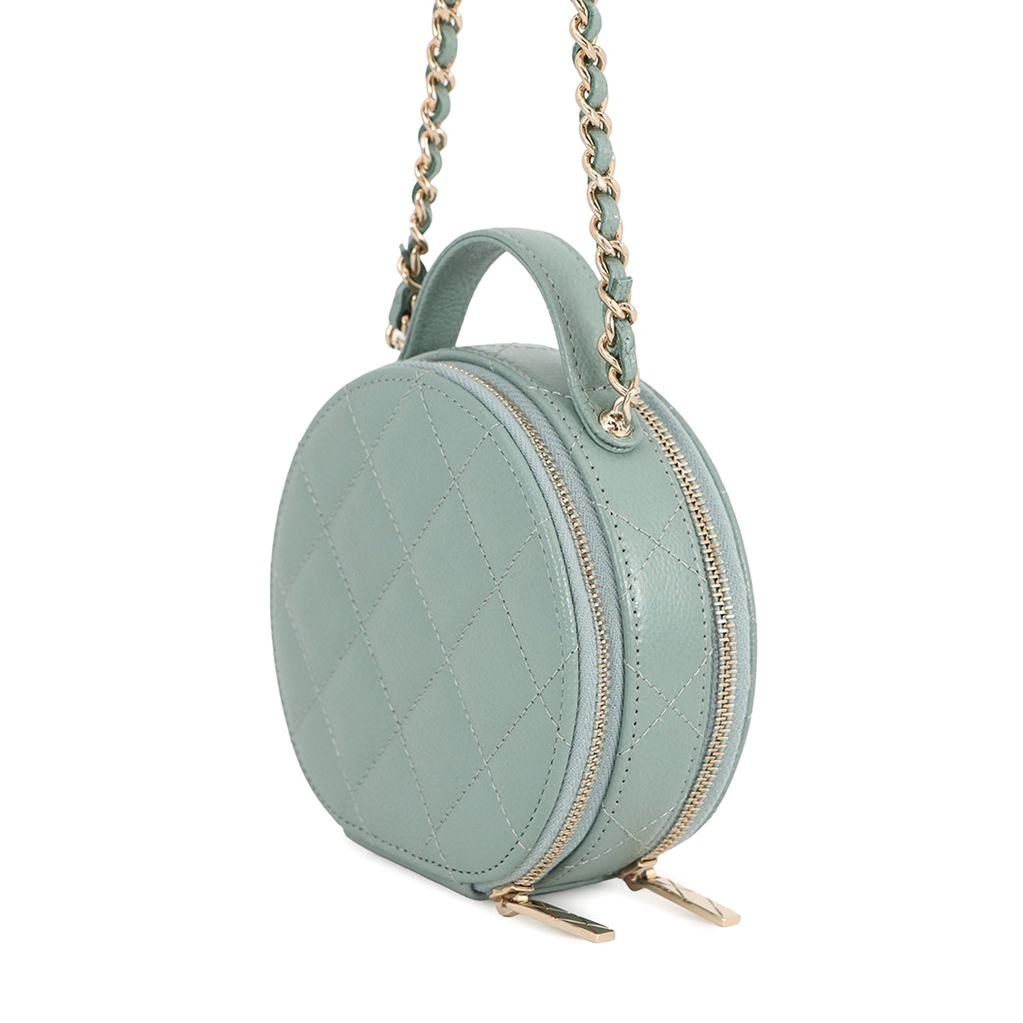 Chanel Quilted Caviar Handle With Care Round Vanity Case with Chain