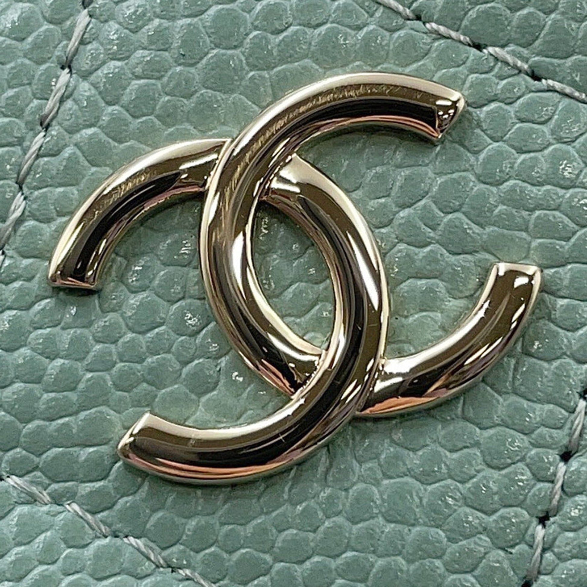Chanel Quilted Caviar Handle With Care Round Vanity Case with Chain