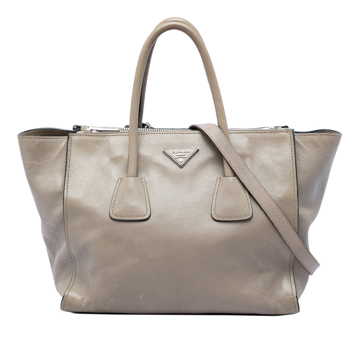 Prada Glace Calf Twin Pocket Double Handle Satchel — Brown