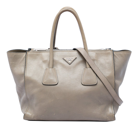 Prada Glace Calf Twin Pocket Double Handle Satchel — Brown