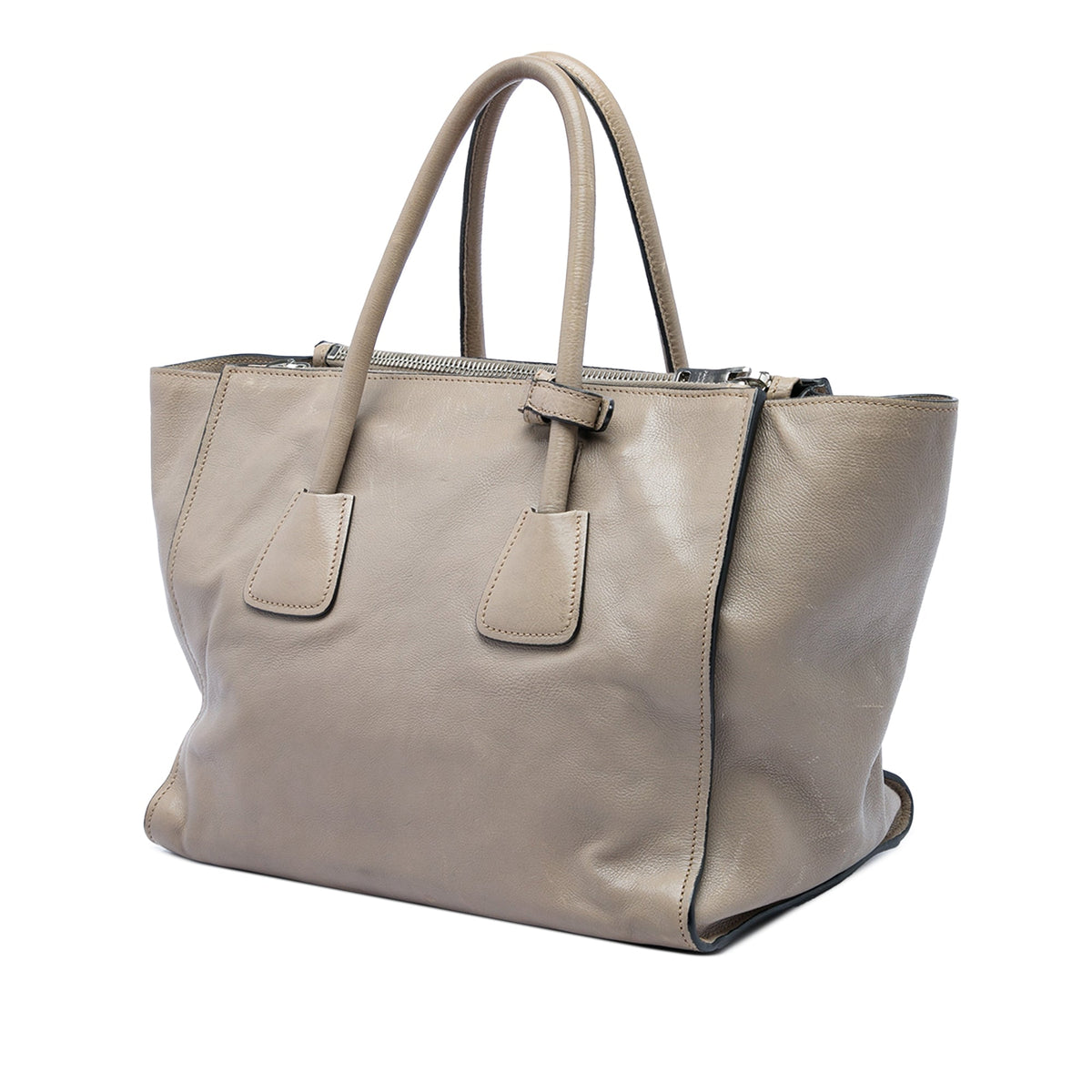 Prada Glace Calf Twin Pocket Double Handle Satchel — Brown