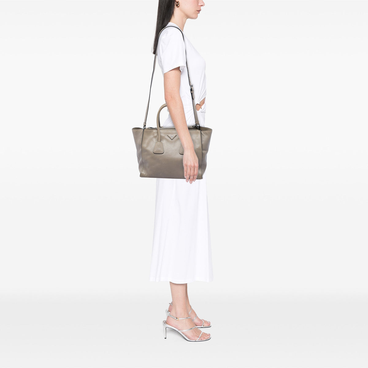 Prada Glace Calf Twin Pocket Double Handle Satchel — Brown