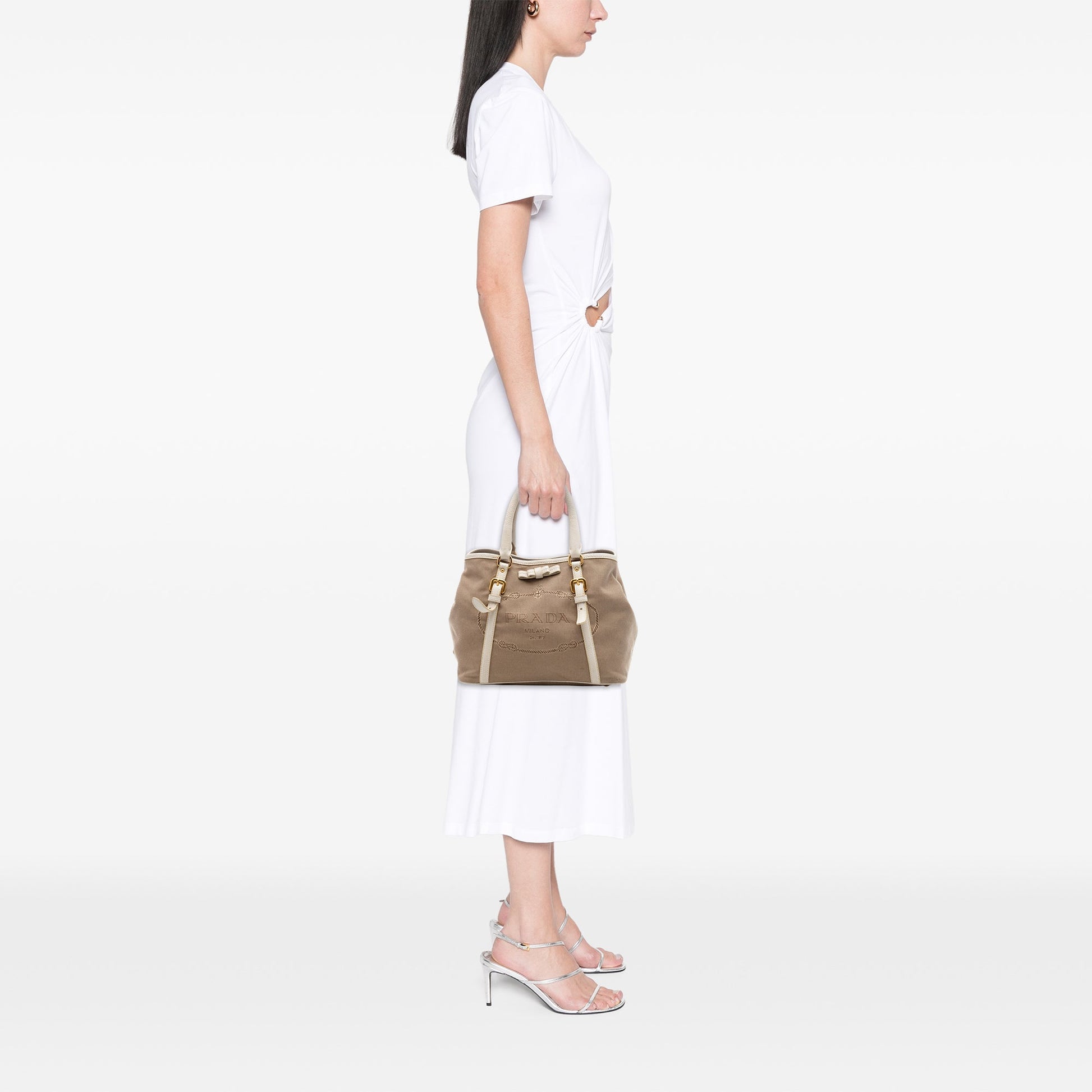 Prada Canvas Canapa Logo Bow Satchel