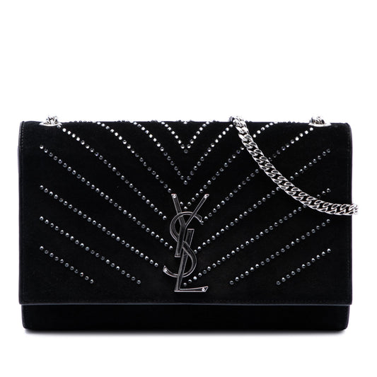 Saint Laurent Suede Crystal Monogram Kate Crossbody