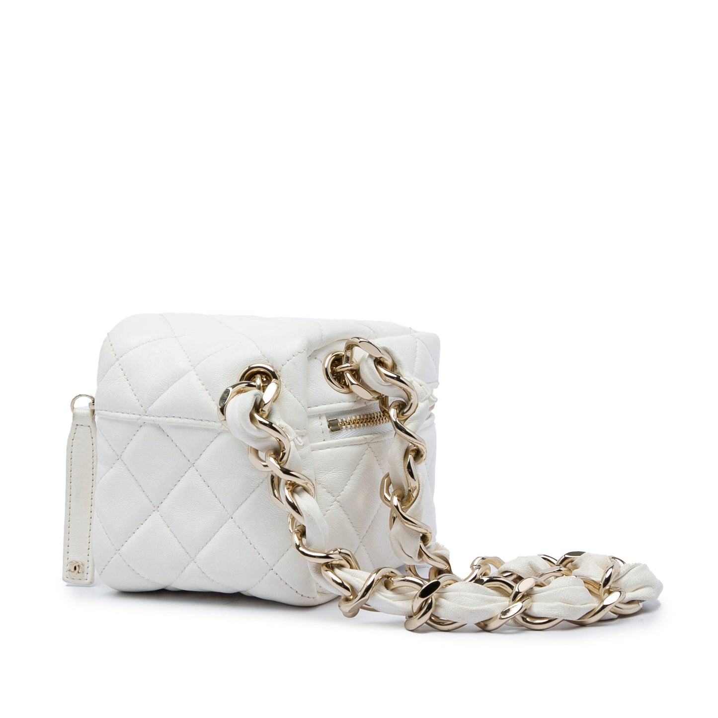 Chanel CC Quilted Lambskin Cube Zip Clutch with Chain