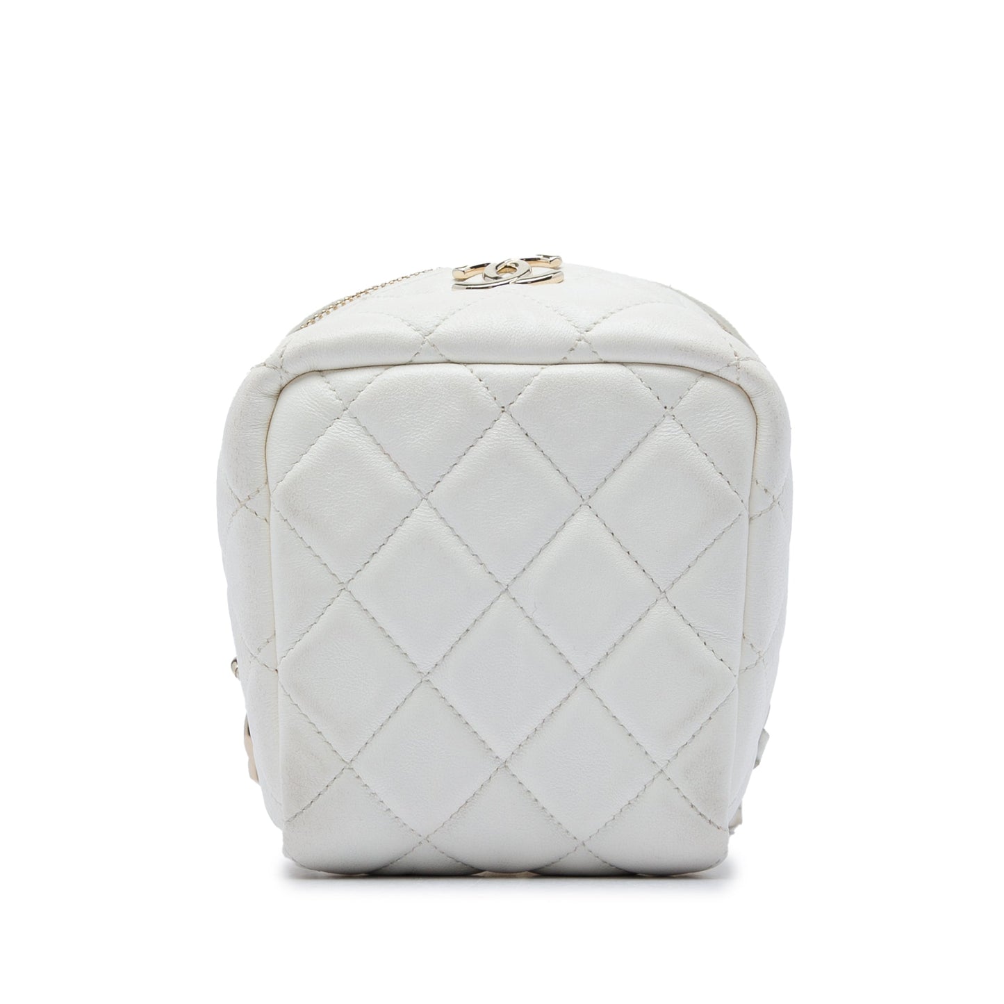 Chanel CC Quilted Lambskin Cube Zip Clutch with Chain