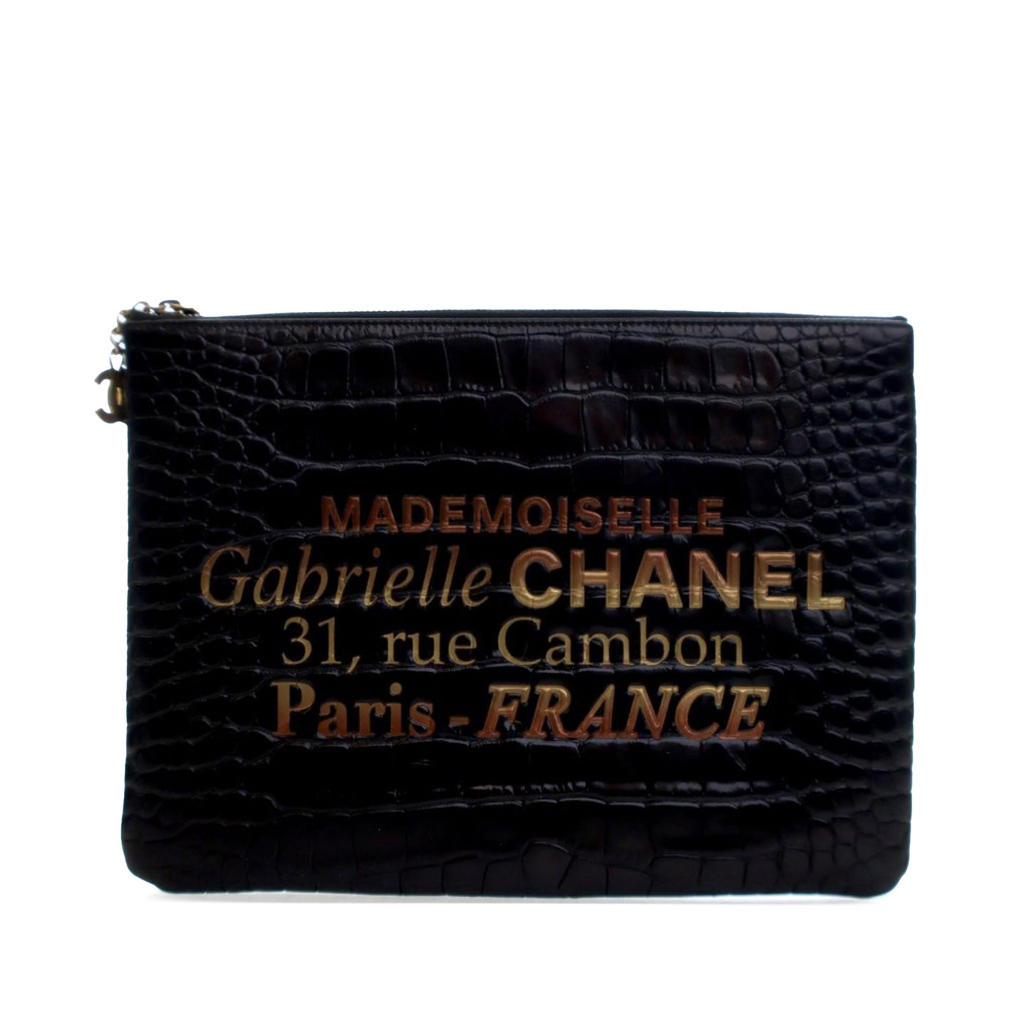 Chanel Medium Croc Embossed Calfskin Mademoiselle Gabrielle Signature Pouch