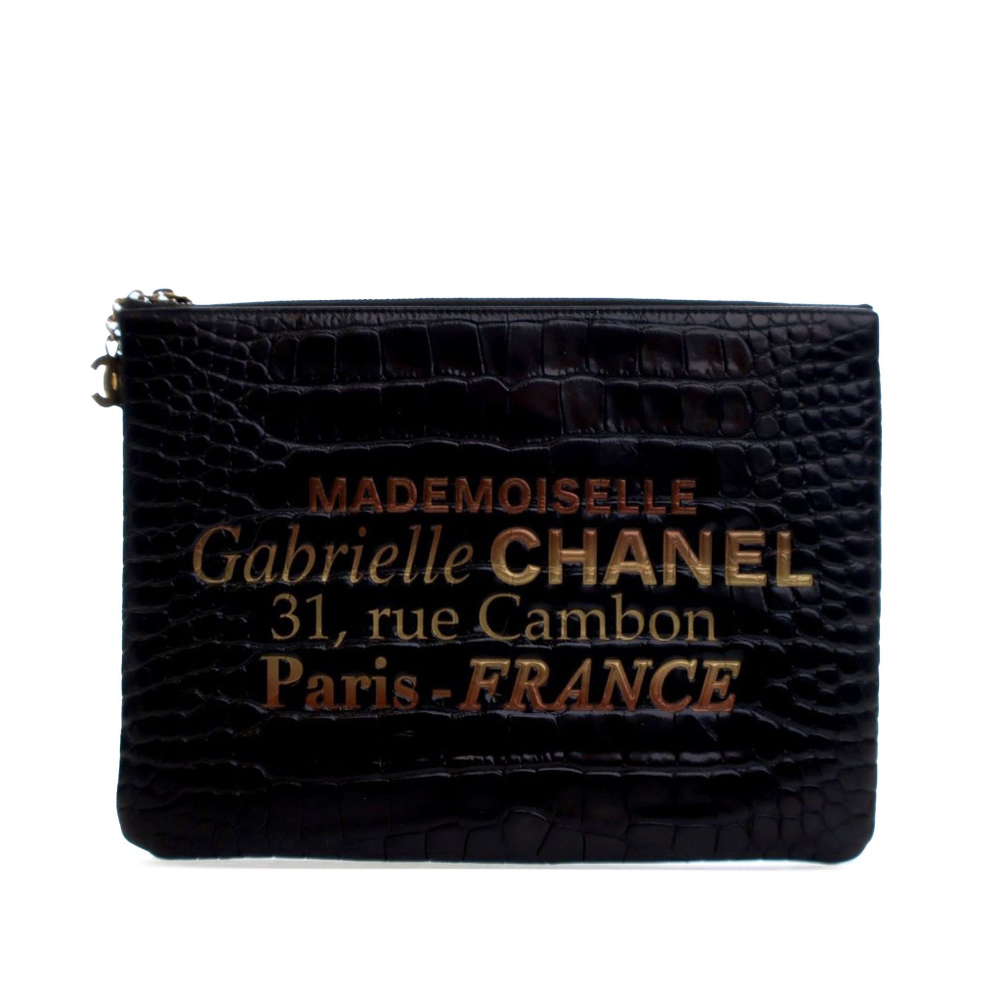 Chanel Medium Croc Embossed Calfskin Mademoiselle Gabrielle Signature Pouch