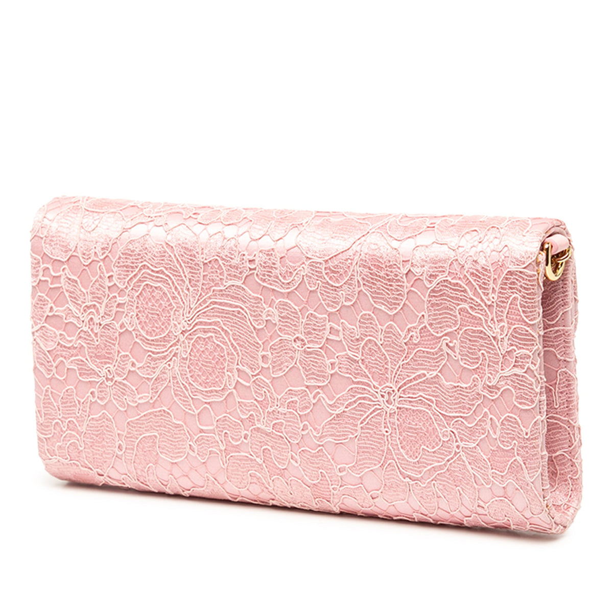 Dolce & Gabbana Satin and Lace Padlock Clutch with Chain — Pink