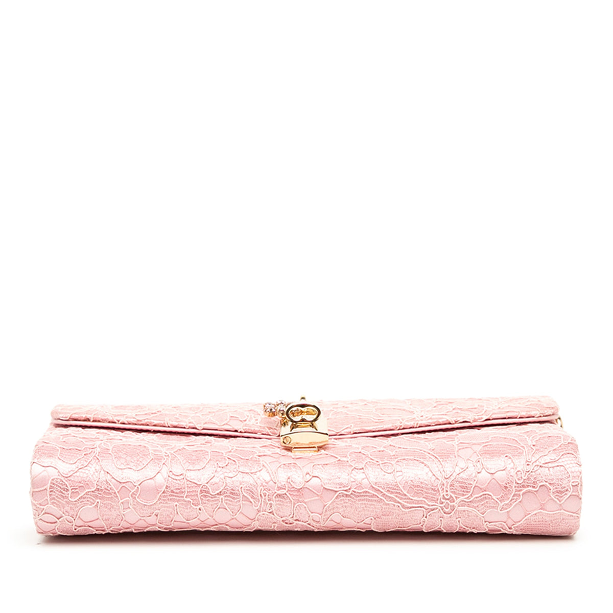 Dolce & Gabbana Satin and Lace Padlock Clutch with Chain — Pink