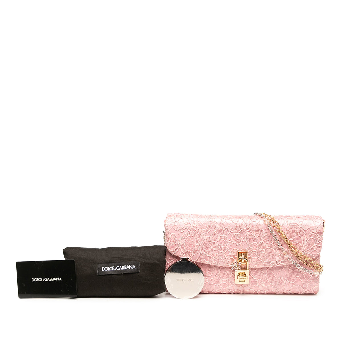 Dolce & Gabbana Satin and Lace Padlock Clutch with Chain — Pink