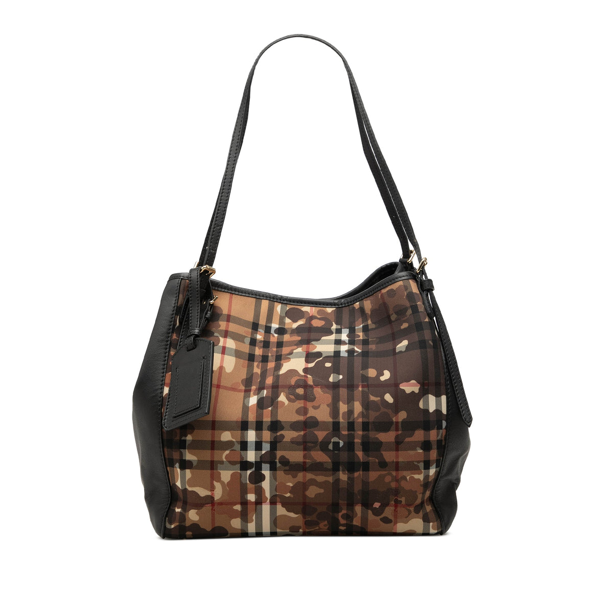 Burberry Small Haymarket Check Canvas and Calfskin Camouflage Canterbury Tote — Black
