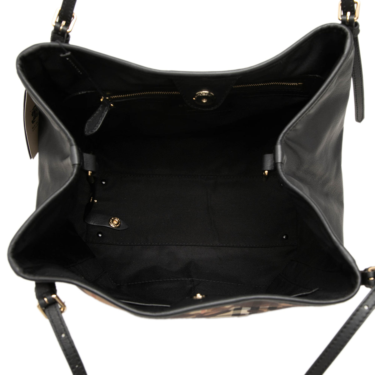 Burberry Small Haymarket Check Canvas and Calfskin Camouflage Canterbury Tote — Black