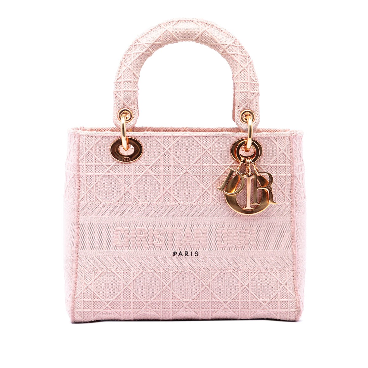 Dior Medium Embroidered Canvas Cannage Lady D Lite — Pink