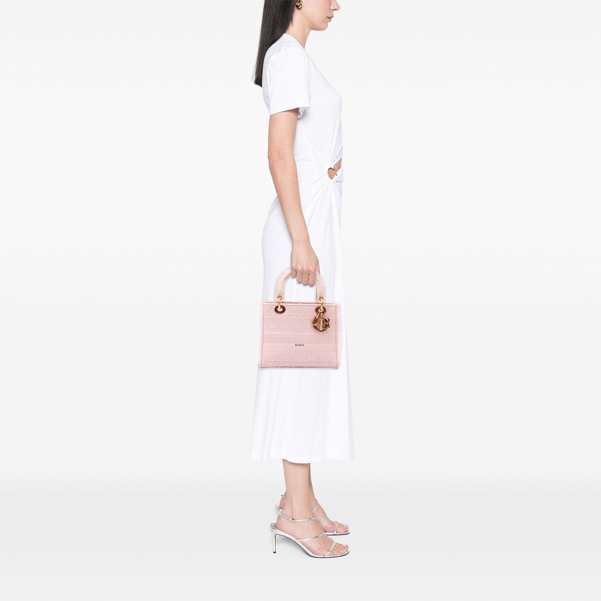 Dior Medium Embroidered Canvas Cannage Lady D Lite — Pink