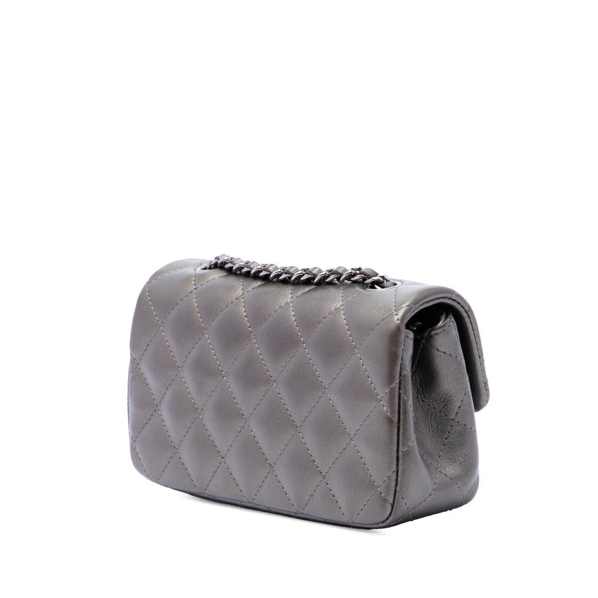 Chanel Extra Mini Rectangular Classic Metallic Lambskin Single Flap — Gray